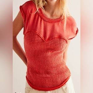 NWT Free People Sweet Sport Tee Size Medium Color Scarlet Glow (Red Orange)